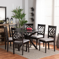 Baxton Studio Sadie-Grey/Dark Brown-7PC Dining Set Sadie Modern and Contemporary Grey Fabric Upholstered and Dark Brown Finished Wood 7-Piece Dining Set